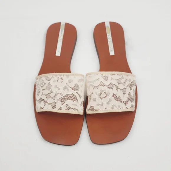 Zara Lace Slip On Slide Sandals - Picture 3 of 10